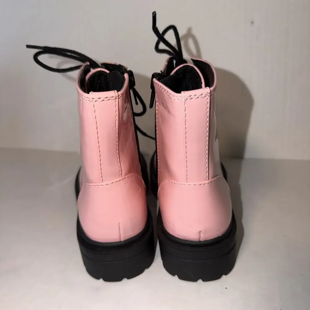 Soda Pink Combat Ankle Boots Lace up / Side Zipper Girls Size 12 Preowned.